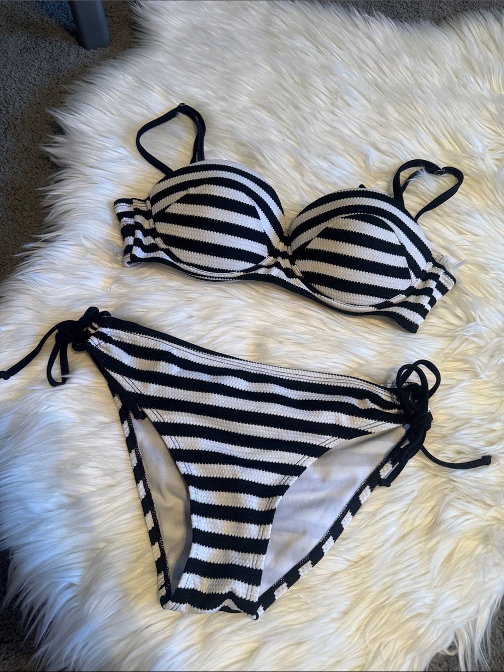 Vintage Barbie style Xhilaration Black and White Striped Bikini Set